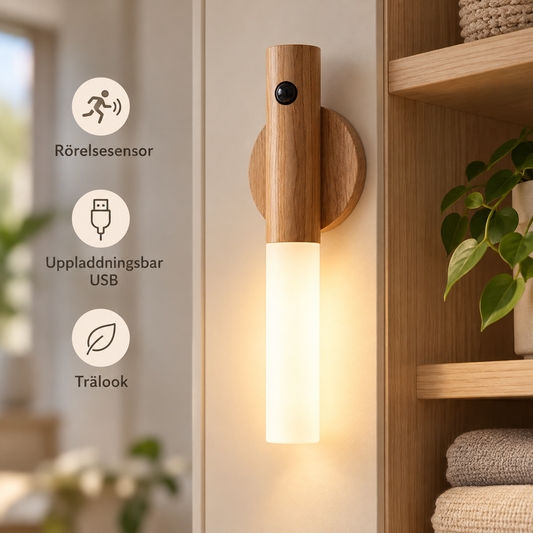 Magnetisk LED-lampa med rörelsesensor – trälook