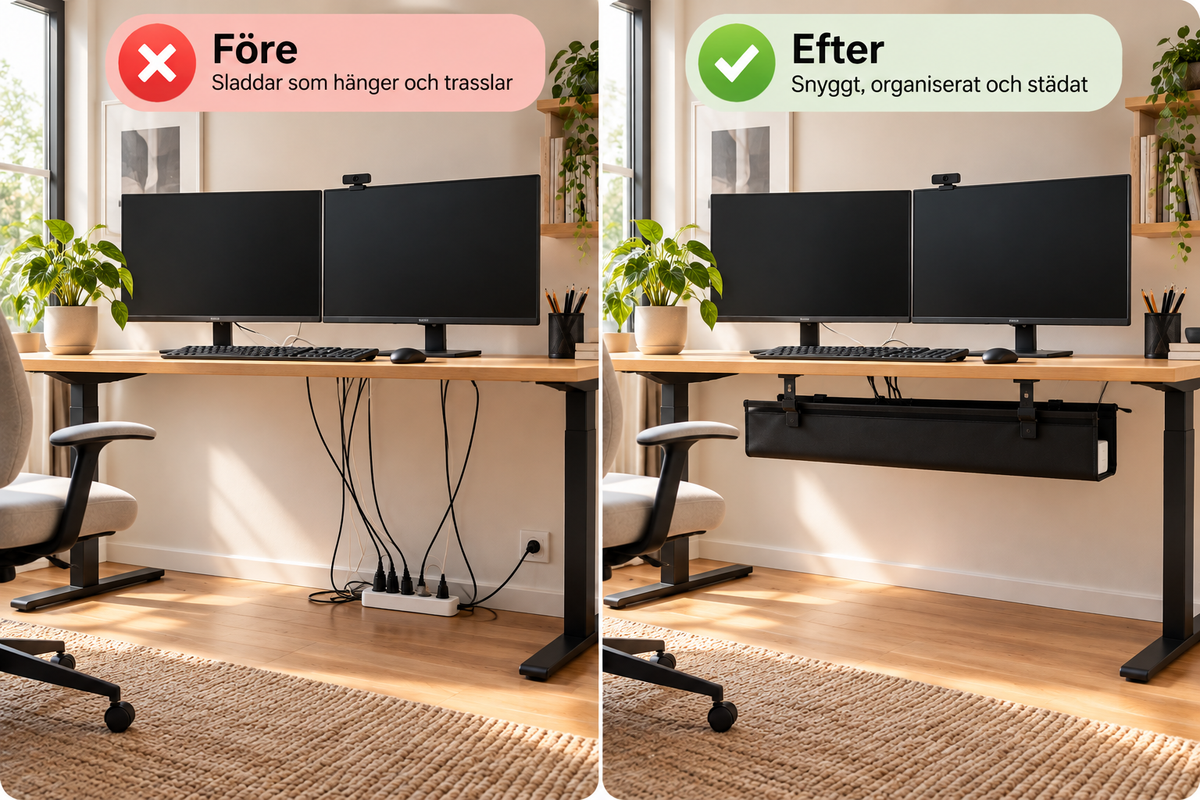 Kabelförvaring, dölj sladdarna och få ett snyggare skrivbord