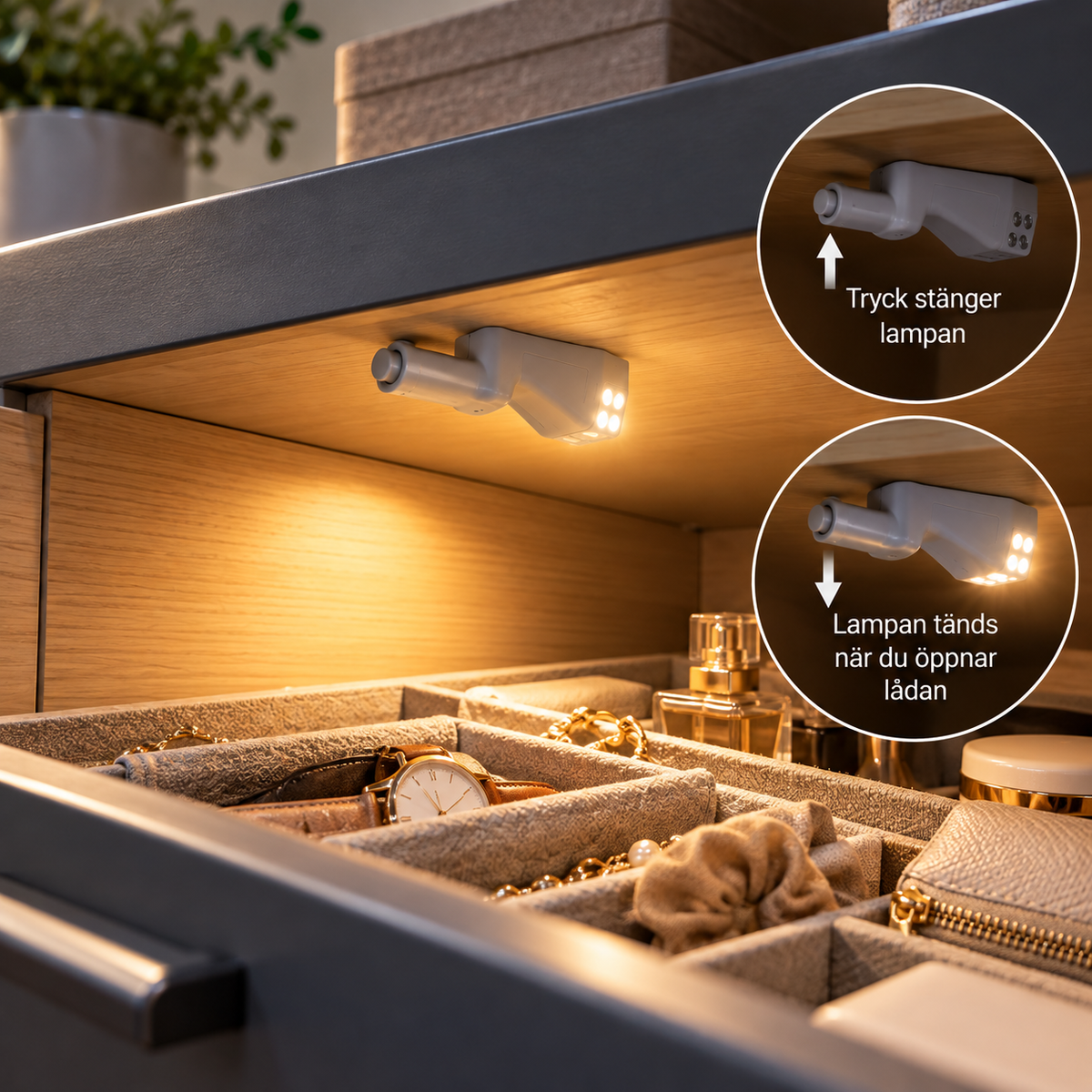 LED-belysning för skåpgångjärn – smart skåplampa